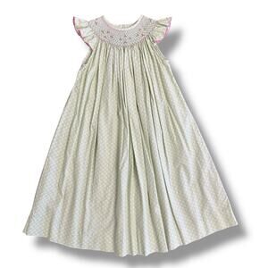 Vintage Silly Goose Hand‎ Smocked Dress Light Sage Green Size 4